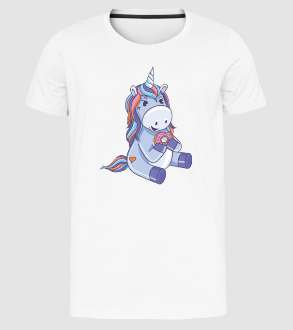 Unicorn cu gogoașă model alb pe tricou