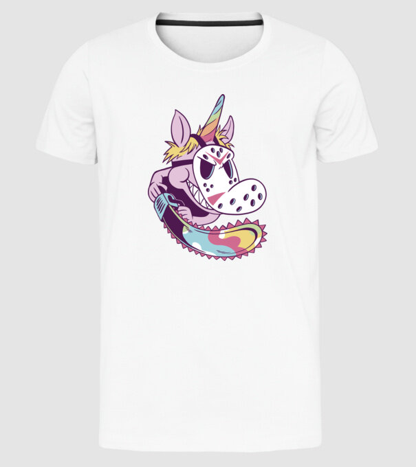 Unicorn Mască Jason Halloween model alb pe tricou
