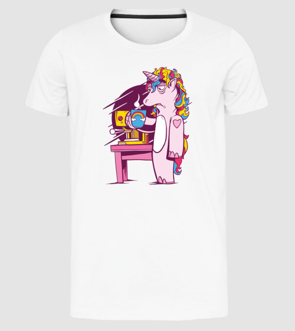 Unicorn Cafea model alb pe tricou
