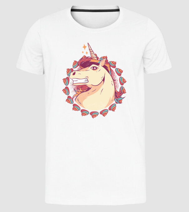 Unicorn Mullet model alb pe tricou