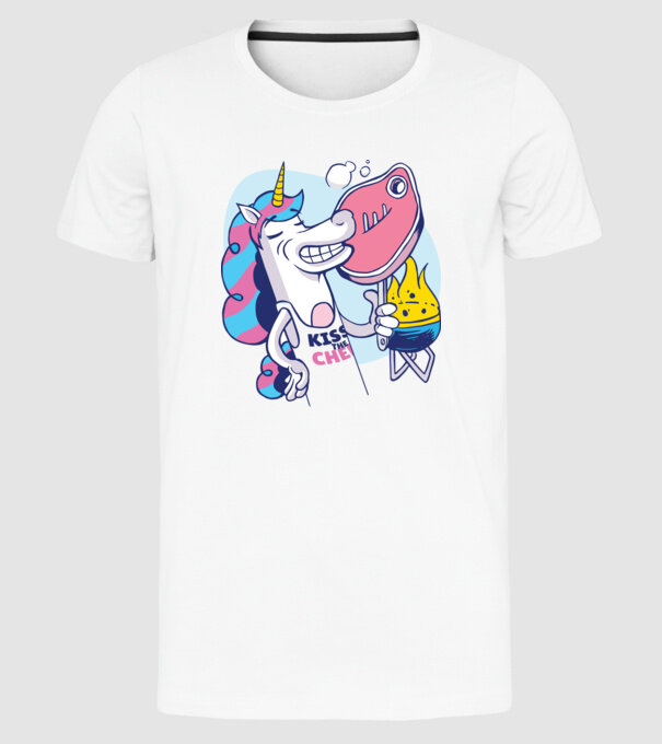 Unicorn Steak BBQ model alb pe tricou