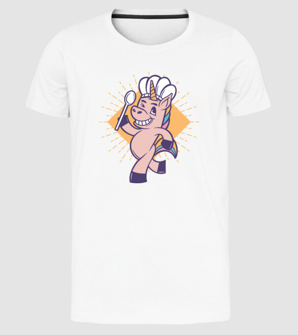 Unicorn Bucătar model alb pe tricou