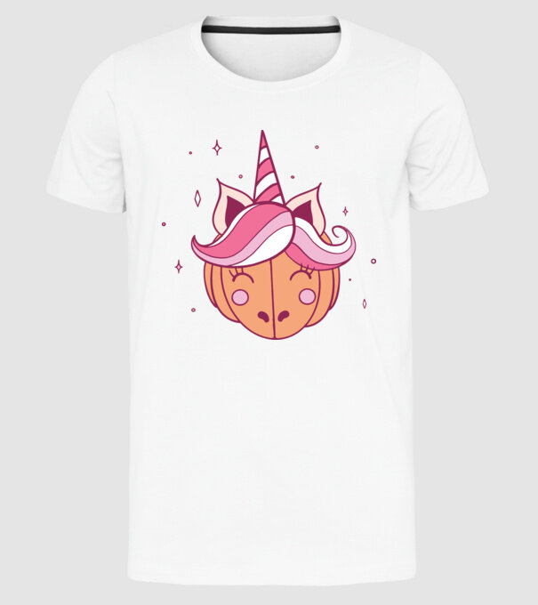 Unicorn Dovleac model alb pe tricou