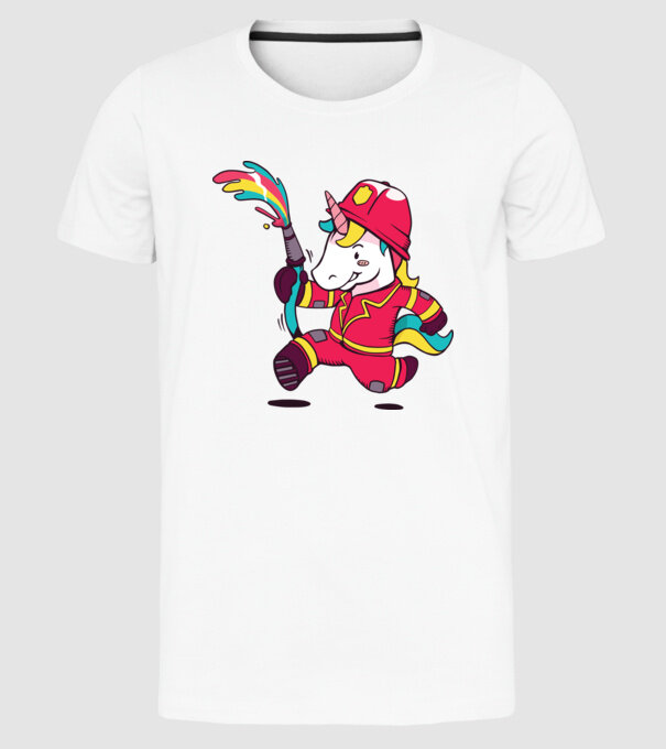 Pompier Unicorn model alb pe tricou