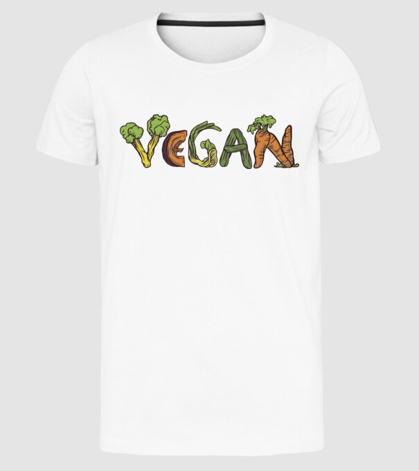 Inscripție legume vegan model alb pe tricou