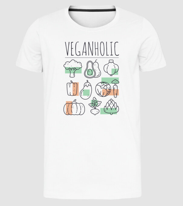 Veganholic model alb pe tricou