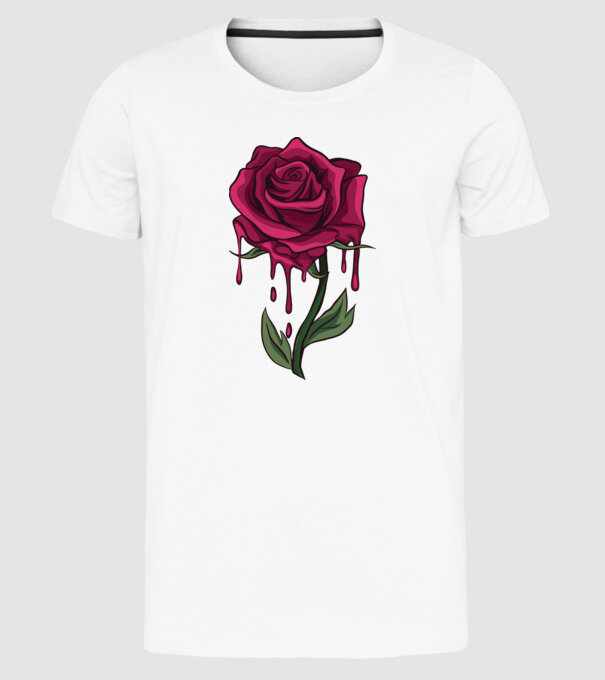 Trandafir sângerând model alb pe tricou