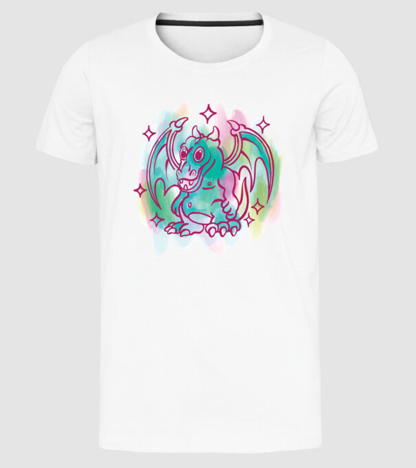 Acuarelă Dragon model alb pe tricou