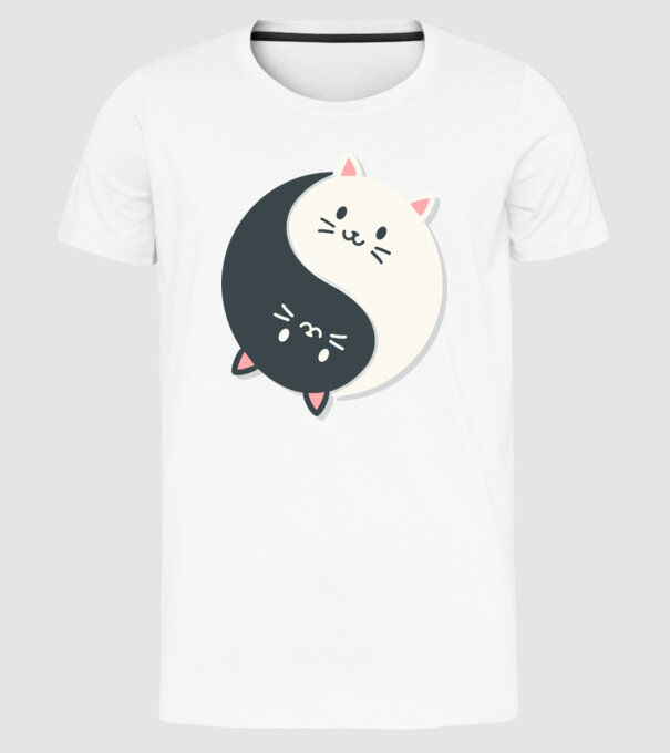 Pisicuțe Yin Yang model alb pe tricou