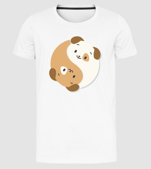 Câini Yin Yang model alb pe tricou