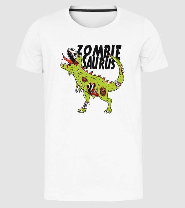 Zombiesaurus - Dinozaur Zombie model alb pe tricou