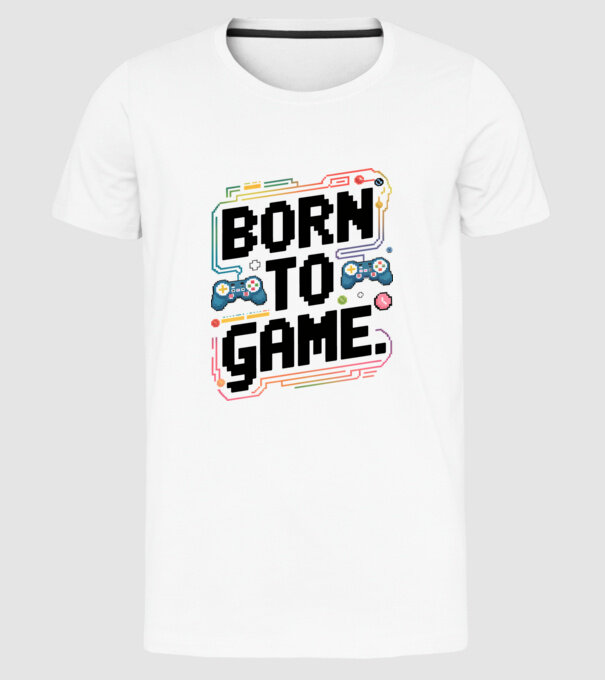 Born to Game Pixel Alb model alb pe tricou