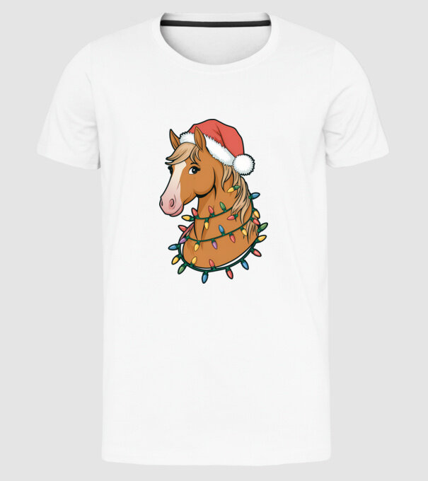 Cal de Crăciun model alb pe tricou