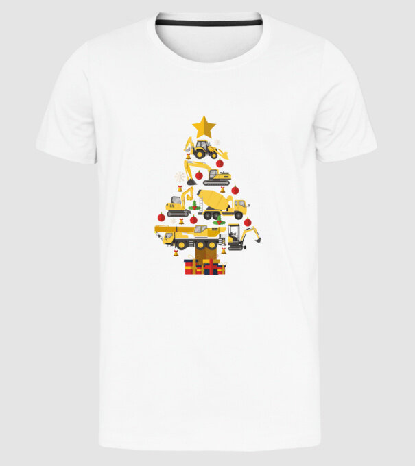 Construcția vehiculului pom de Crăciun model alb pe tricou