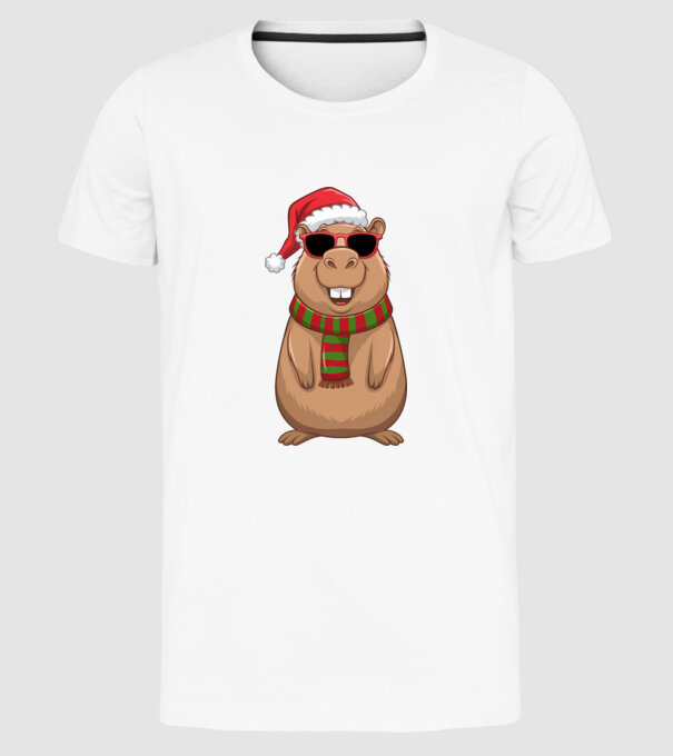 Crăciunul capybara model alb pe tricou