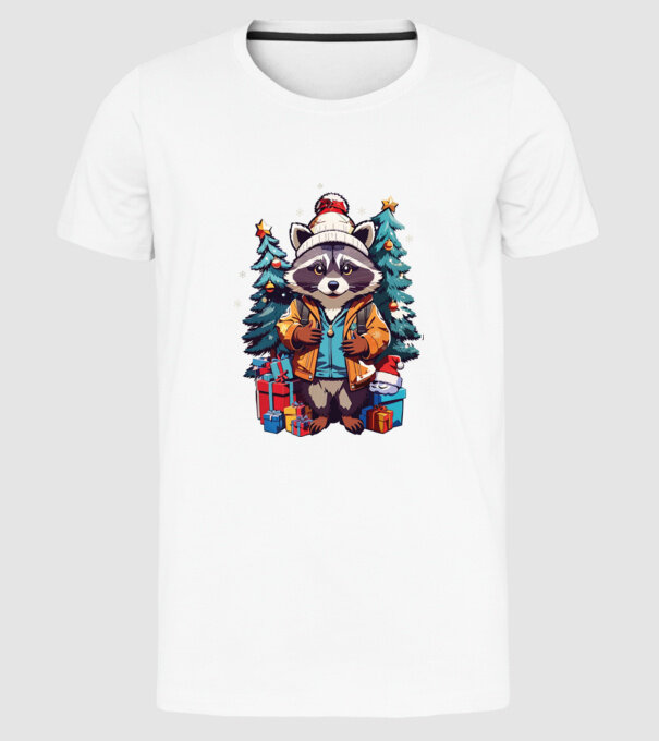Crăciunul ratonilor model alb pe tricou
