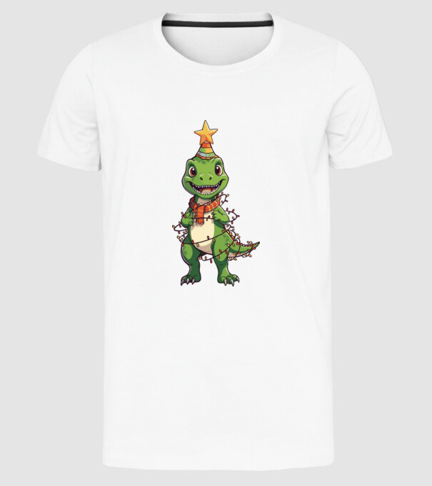 dinozaur pom de Crăciun model alb pe tricou
