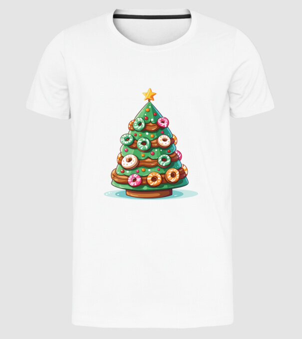 Doughnut pom de Crăciun model alb pe tricou