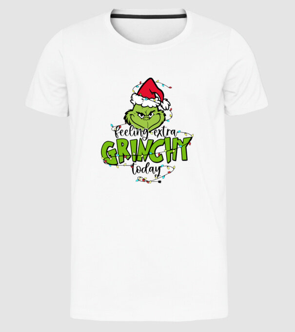 Feeling extra Grinchy today model alb pe tricou