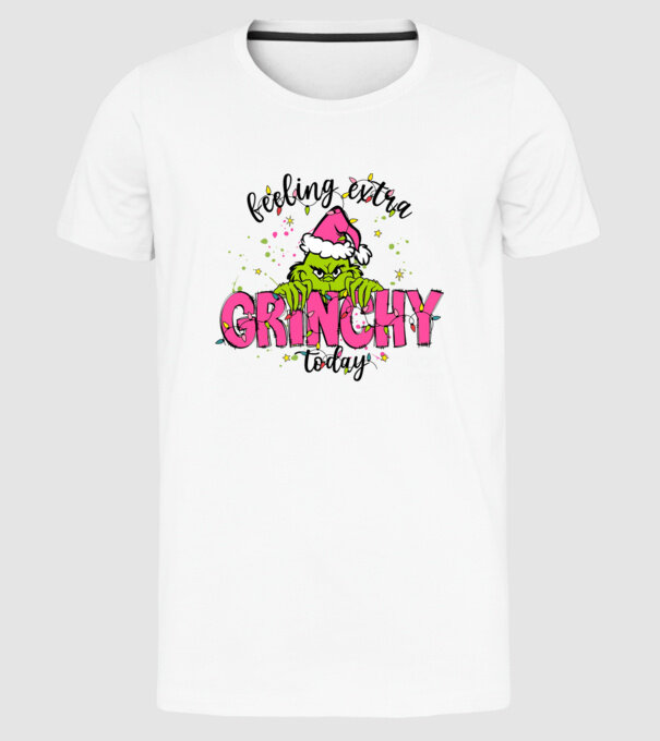 Feeling extra Grinchy today model alb pe tricou