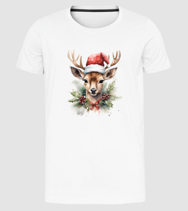 Festive Reindeer model alb pe tricou