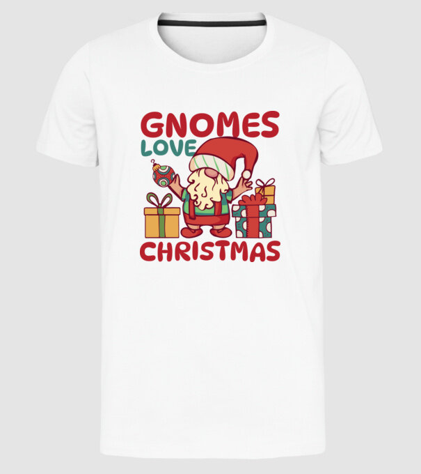 Gnomes LOVE Christmas model alb pe tricou