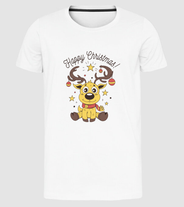 Happy Christmas Reindeer Alb model alb pe tricou