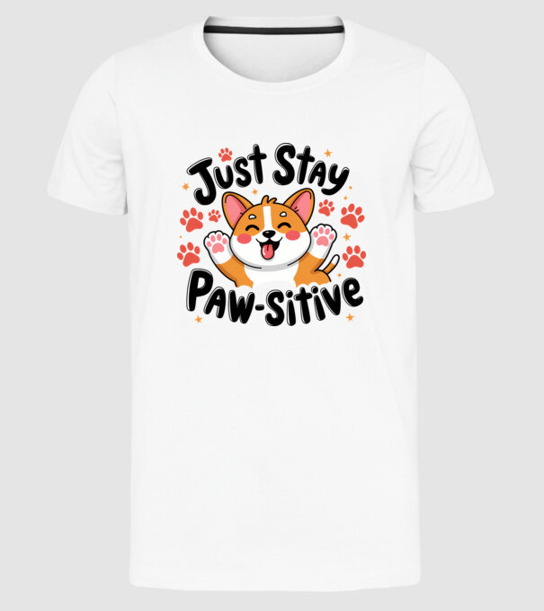 Just Stay Paw-sitive Alb model alb pe tricou