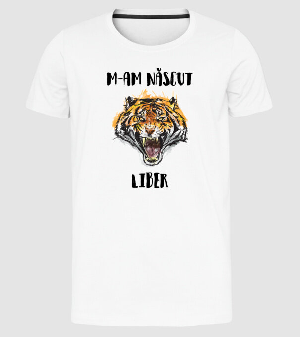 m-am născut liber model alb pe tricou