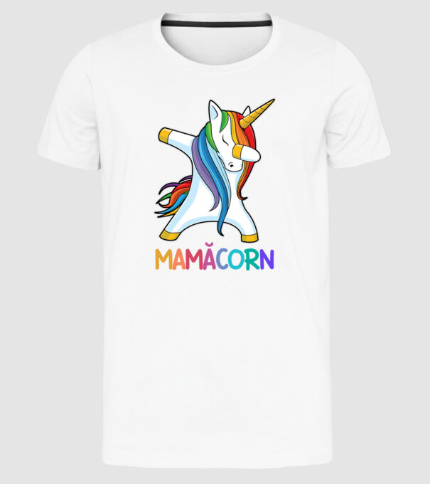 mamăcorn model alb pe tricou