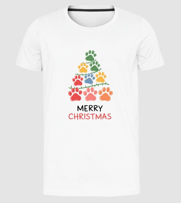 Merry Christmas Paws Alb model alb pe tricou