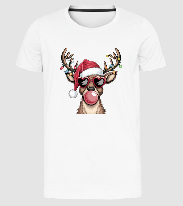 Ren amuzant de Crăciun model alb pe tricou