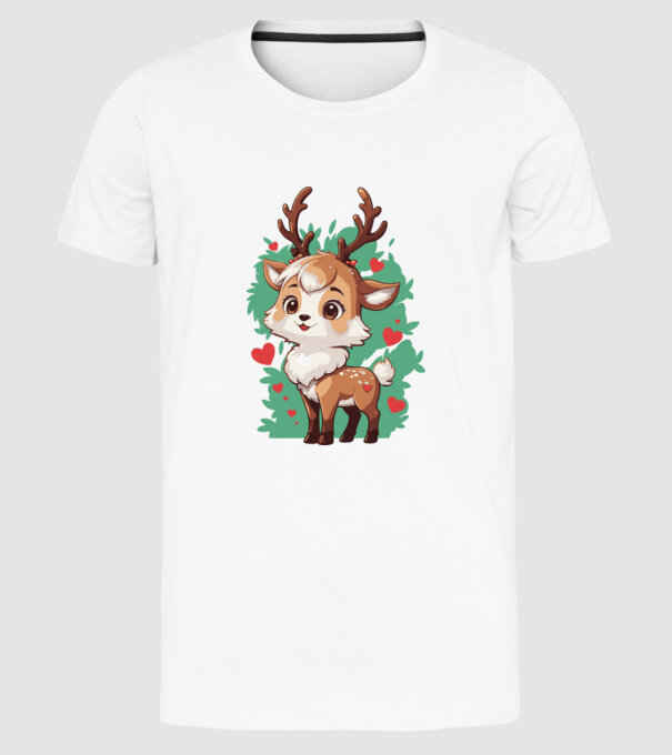 Valentine Deer model alb pe tricou