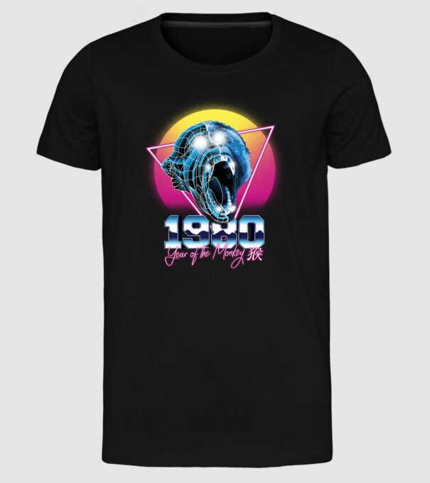 1980 Year of the Monkey model negru pe tricou