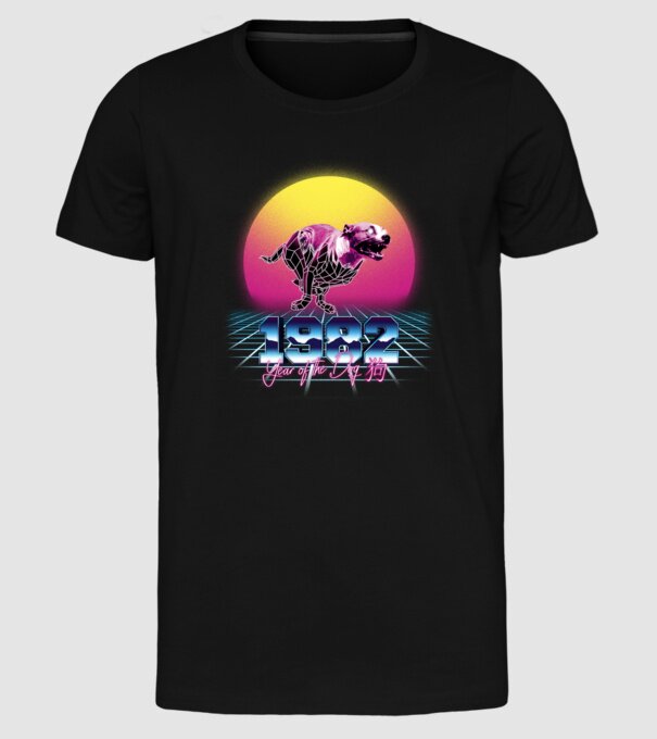 1982 Year of the Dog model negru pe tricou