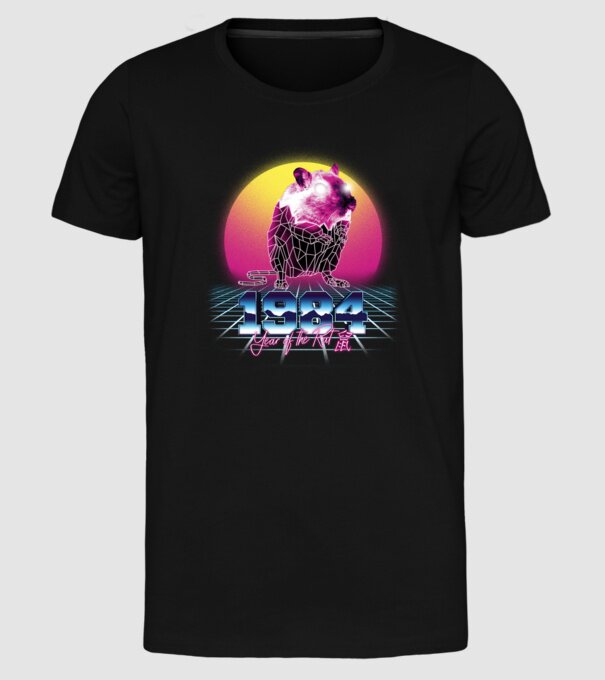 1984 Year of the Rat model negru pe tricou