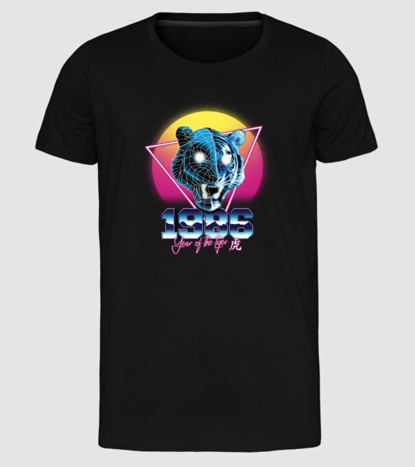 1986 Year of the Tiger model negru pe tricou