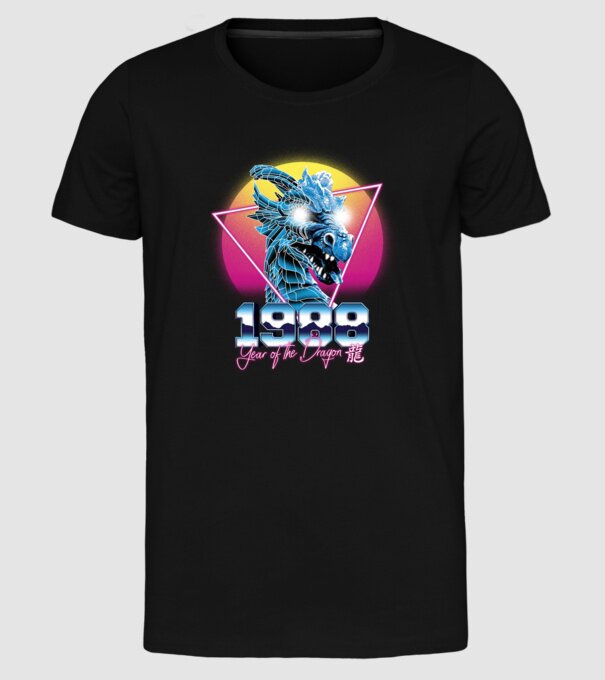 1988 Year of the Dragon model negru pe tricou