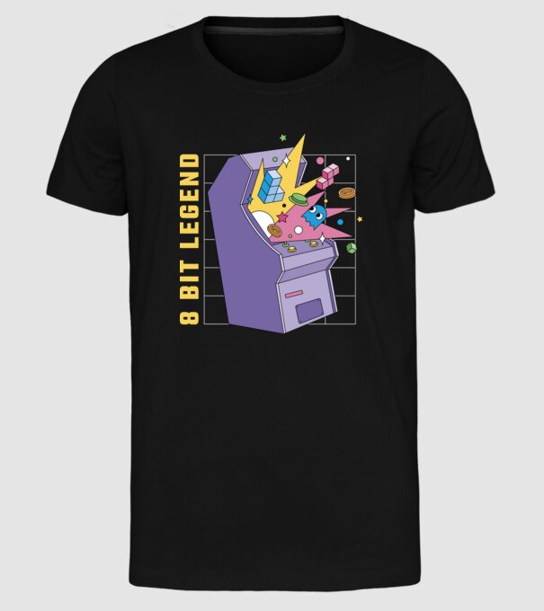 8 Bit Legendă Arcade Slot Machine model negru pe tricou