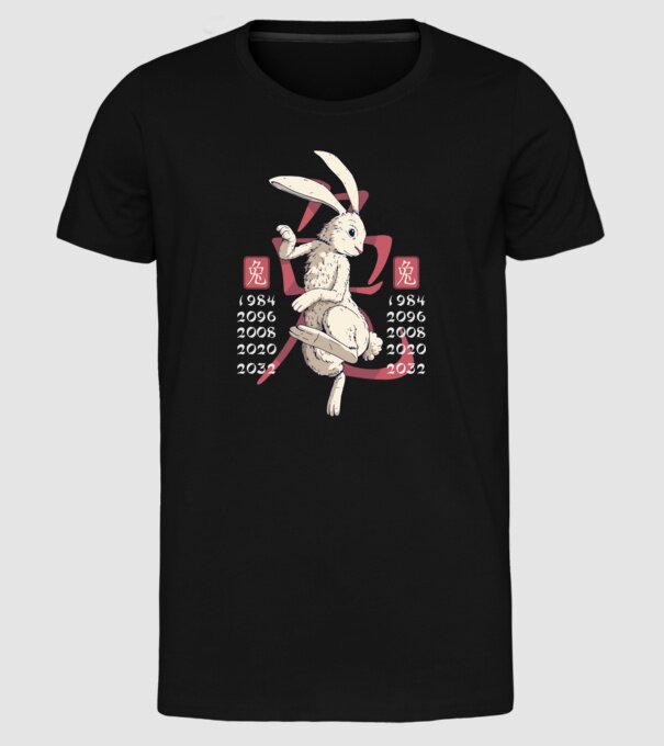 Year of the Rabbit model negru pe tricou