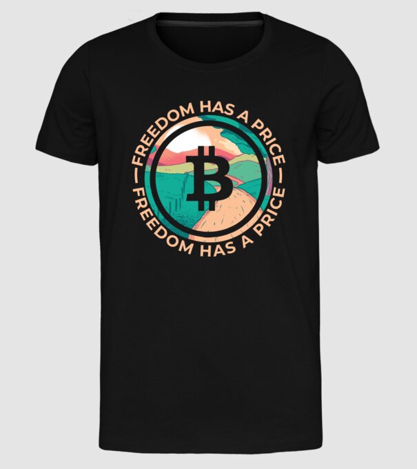 Libertatea are preț Bitcoin model negru pe tricou