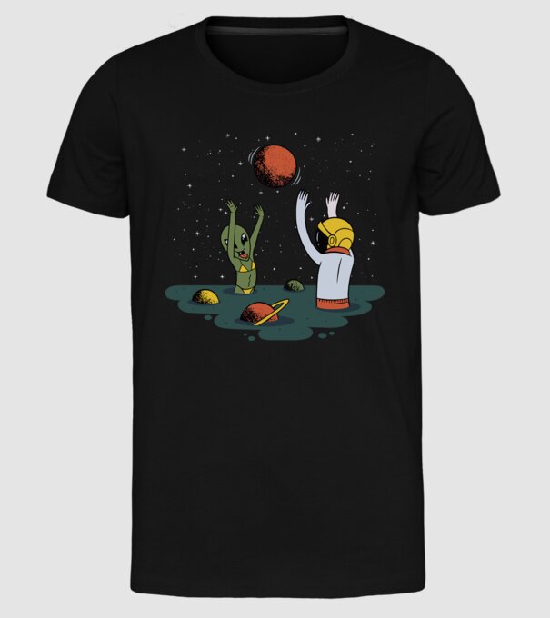 Alien și astronaut joc model negru pe tricou