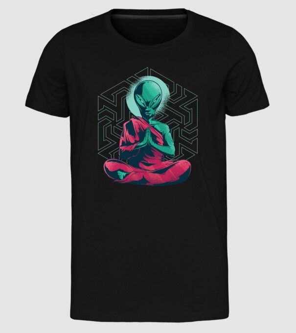Meditație Alien model negru pe tricou