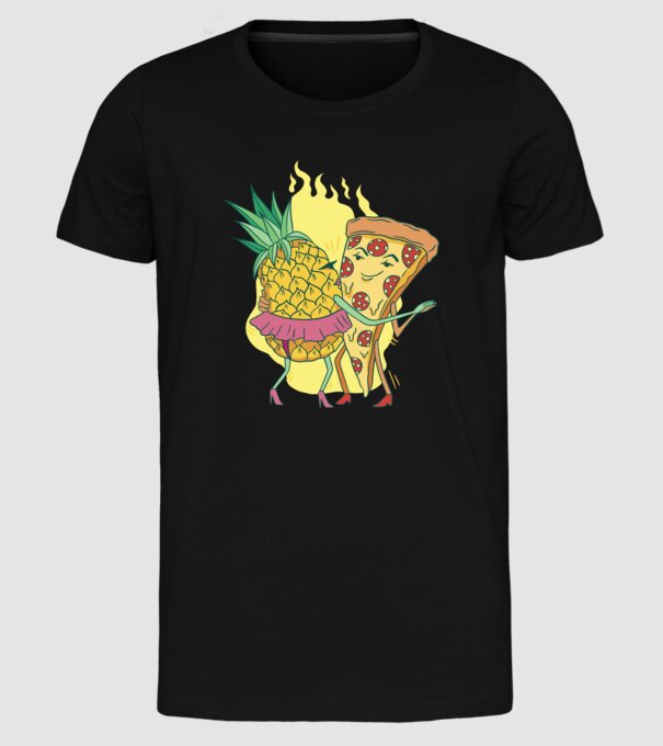 Pizza cu ananas Dragoste model negru pe tricou