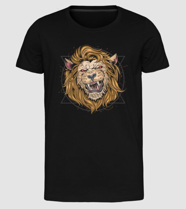 angry lion model negru pe tricou