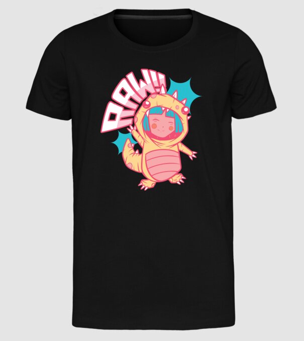 Anime dinozaur model negru pe tricou