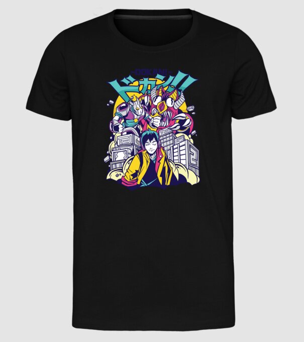 Anime Godzilla model negru pe tricou