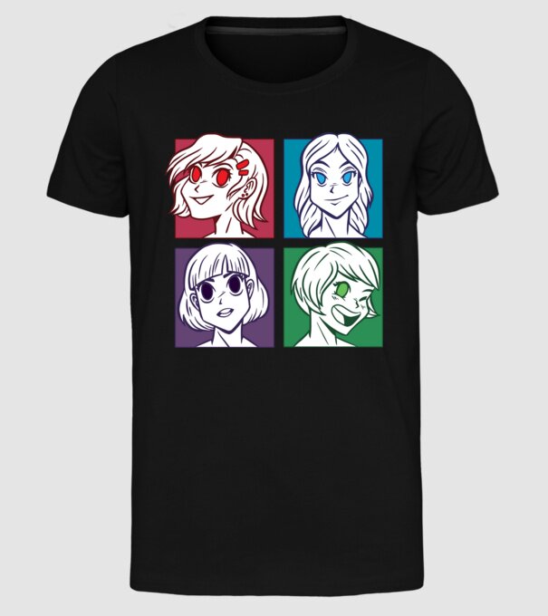 Fețe Anime fată Pop Art model negru pe tricou