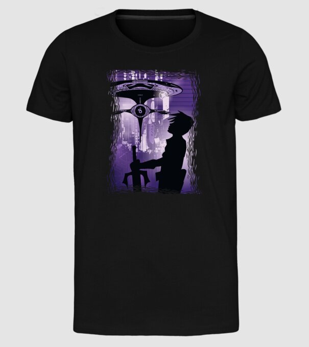 Navă spațială Anime model negru pe tricou