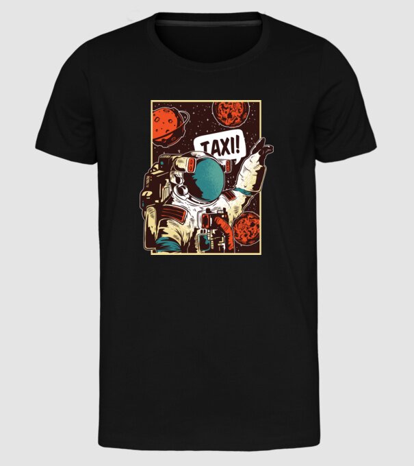 Astronaut Taxi model negru pe tricou